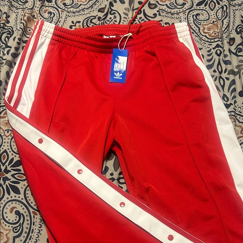 adidas Red Kids Snap-Stripe Joggers with White Side Panels